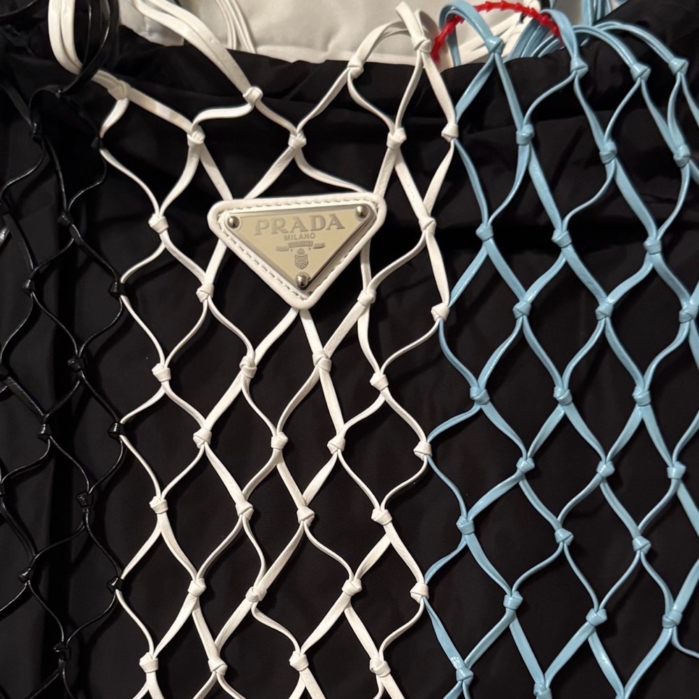 Prada Black, White, and Blue Net Bag